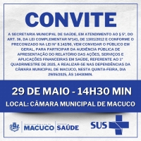Convite para Audiência Pública da Secretaria Municipal de Saúde do dia 29/05/2025